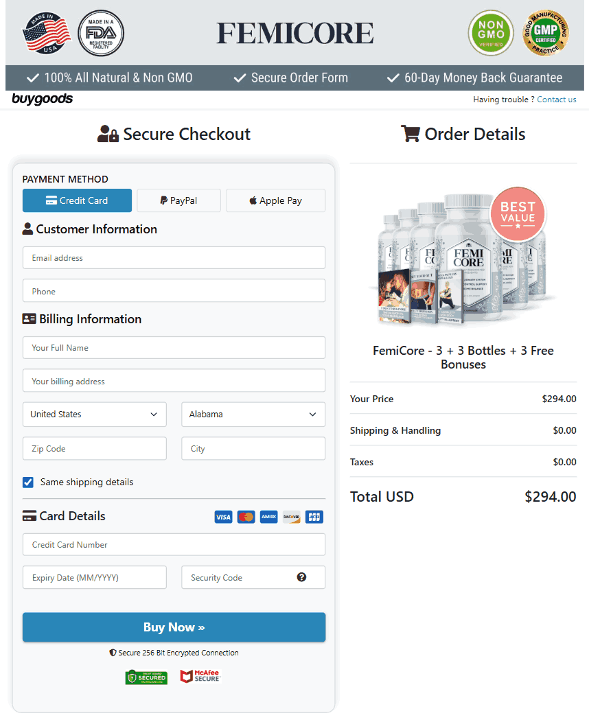 FemiCore Secure Checkout Page